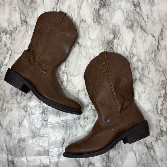 Justin Boots Brown Leather Cowboy Farm Boots Western Shoe Size Mens 10D JB1100 - Picture 1 of 7